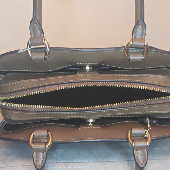 Coach Mini Lillie Carryall Khaki Saddle Tan Brown Signature Crossbody Purse - Picture 8 of 11